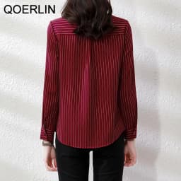 QOERLIN High End Striped Shirt Female OL Formal Temperament Long Sleeve Tops Blouse Women Turn-Down Collar Loose Casual Blusas