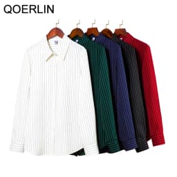 QOERLIN High End Striped Shirt Female OL Formal Temperament Long Sleeve Tops Blouse Women Turn-Down Collar Loose Casual Blusas