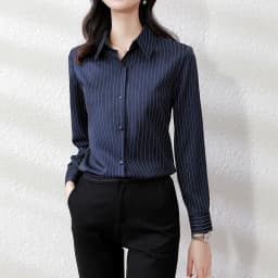 QOERLIN High End Striped Shirt Female OL Formal Temperament Long Sleeve Tops Blouse Women Turn-Down Collar Loose Casual Blusas