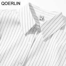QOERLIN High End Striped Shirt Female OL Formal Temperament Long Sleeve Tops Blouse Women Turn-Down Collar Loose Casual Blusas