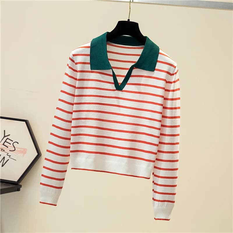 Jersey Mujer 2025 New Striped Sweater Women Long Sleeve Casual Retro Clothes Autumn Sweaters Female Knitted Pullovers Clothing