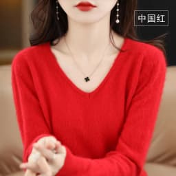 Autumn and Winter New Women's Sweater 100% Mink Cashmere Women's V-neck Pullover Casual Knitting Basic Fashion Large Top