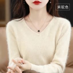 Autumn and Winter New Women's Sweater 100% Mink Cashmere Women's V-neck Pullover Casual Knitting Basic Fashion Large Top