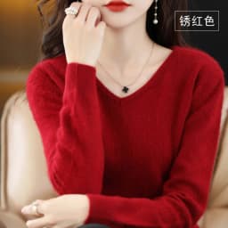 Autumn and Winter New Women's Sweater 100% Mink Cashmere Women's V-neck Pullover Casual Knitting Basic Fashion Large Top