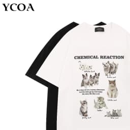 Y2k Top Women T-Shirt Oversized Kawaii Cat Cotton Summer Tees Harajuku Korean Fashion Short Sleeve Streetwear Aesthetic Clothing