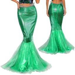 Halloween Costumes Women Mermaid Tail Dress Up Party Shiny Metallic Fishtail Long Maxi Skirts Mermaid Role Play Cosplay Gown