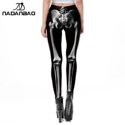 NADANBAO Skull Leggings Woman Halloween Party Trousers Festival Holiday Streetwear Female Mid Wasit Tight Pants Women's Bottom