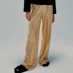 Elastic Waist Patchwork Sequined Trousers Women Loose Fit Streetwear Long Pants Chic Lady Spring Autumn Straight Pants 2026 New