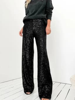 Elastic Waist Patchwork Sequined Trousers Women Loose Fit Streetwear Long Pants Chic Lady Spring Autumn Straight Pants 2026 New