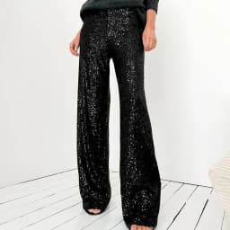 Elastic Waist Patchwork Sequined Trousers Women Loose Fit Streetwear Long Pants Chic Lady Spring Autumn Straight Pants 2026 New