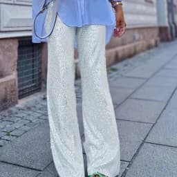 Elastic Waist Patchwork Sequined Trousers Women Loose Fit Streetwear Long Pants Chic Lady Spring Autumn Straight Pants 2026 New