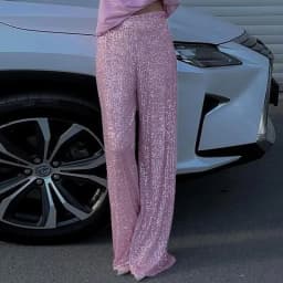 Elastic Waist Patchwork Sequined Trousers Women Loose Fit Streetwear Long Pants Chic Lady Spring Autumn Straight Pants 2026 New