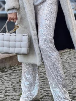 Elastic Waist Patchwork Sequined Trousers Women Loose Fit Streetwear Long Pants Chic Lady Spring Autumn Straight Pants 2026 New