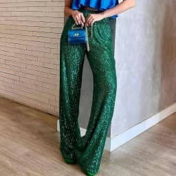 Elastic Waist Patchwork Sequined Trousers Women Loose Fit Streetwear Long Pants Chic Lady Spring Autumn Straight Pants 2026 New