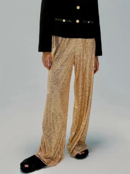 Elastic Waist Patchwork Sequined Trousers Women Loose Fit Streetwear Long Pants Chic Lady Spring Autumn Straight Pants 2026 New