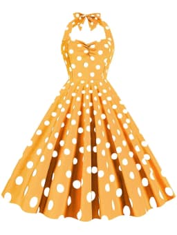 Black Polka Dot Print Vintage Dress for Women Summer Sexy Halter Elegant Party Prom Midi Sundress