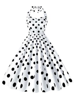 Black Polka Dot Print Vintage Dress for Women Summer Sexy Halter Elegant Party Prom Midi Sundress