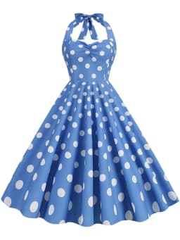 Black Polka Dot Print Vintage Dress for Women Summer Sexy Halter Elegant Party Prom Midi Sundress
