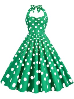 Black Polka Dot Print Vintage Dress for Women Summer Sexy Halter Elegant Party Prom Midi Sundress