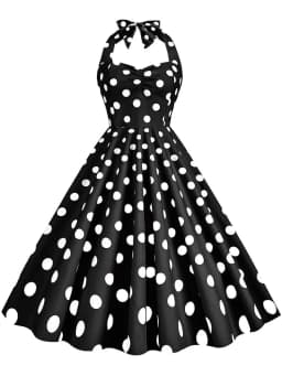 Black Polka Dot Print Vintage Dress for Women Summer Sexy Halter Elegant Party Prom Midi Sundress
