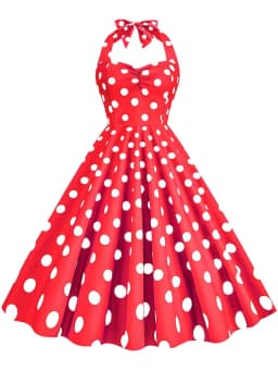 Black Polka Dot Print Vintage Dress for Women Summer Sexy Halter Elegant Party Prom Midi Sundress