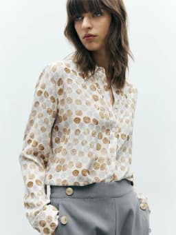 SuyaDreamm, Woman Dots Printed Shirts, 100%Silk Crepe, Turn Down Collar Blouses, 2026 Spring Summer Elegant Top
