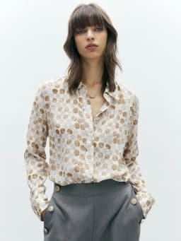 SuyaDreamm, Woman Dots Printed Shirts, 100%Silk Crepe, Turn Down Collar Blouses, 2026 Spring Summer Elegant Top