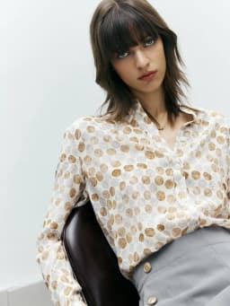 SuyaDreamm, Woman Dots Printed Shirts, 100%Silk Crepe, Turn Down Collar Blouses, 2026 Spring Summer Elegant Top