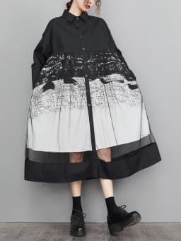 Mesh Patchwork Print Shirt Dresses For Women Long Sleeve Loose Casual Vintage Dress Fashion Elegant Clothing Spring Autumn 2026