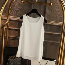 Women Tank Top White Blue Red Chiffon Summer O Neck Sleeveless Tops Vest Shirts Female Office Work Tops Fashion Clothing