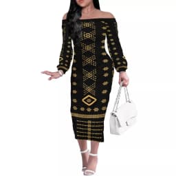 Women Dress Custom Hibiscus Polynesian Tribal tattoo Design Family Set Clothes Adult Children's Clothing 4-piece Sets