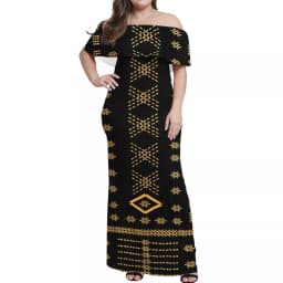Women Dress Custom Hibiscus Polynesian Tribal tattoo Design Family Set Clothes Adult Children's Clothing 4-piece Sets