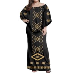 Women Dress Custom Hibiscus Polynesian Tribal tattoo Design Family Set Clothes Adult Children's Clothing 4-piece Sets