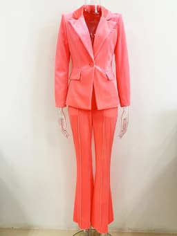HIGH STREET Newest FW 2026 Designer Runway Suit Set Women's Single Button Velvet Lapel Blazer Flare Pants Set