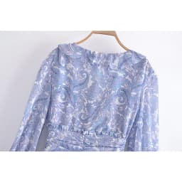 YENKYE Summer Ｗomen Ruffle V Neck Long Sleeve Floral Print Boho Short Dress Ladies Vintage Fairy Robe Holiday Vestido