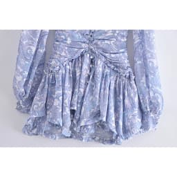 YENKYE Summer Ｗomen Ruffle V Neck Long Sleeve Floral Print Boho Short Dress Ladies Vintage Fairy Robe Holiday Vestido