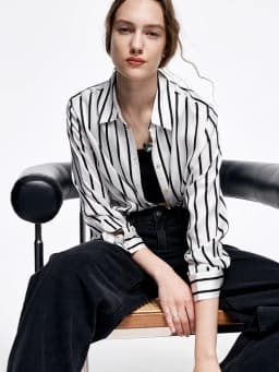 SuyaDream, Women Striped Shirts, 20.8mm 100%Silk, Turn Down Collar Printed Blouses, 2024 Spring Summer Office Lady Chic Top