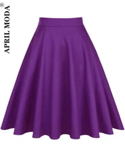 Harajuku Vintage A Line Flare Swing Skirts 2024 New Fashion Purple Retro Punk Women Summer Cotton 50s Swing Casual Skater Skirt
