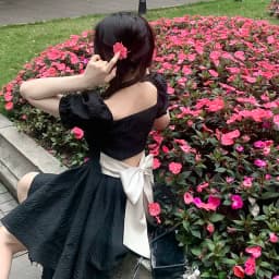 Sexy Backless Bow Dresses Women Summer Fashion High Waist Puff Sleeve Vestidos Vintage Lolita Style Square Collar A-line Dress