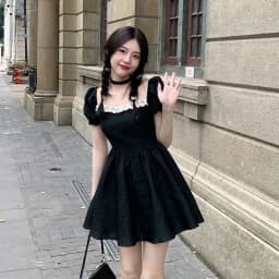 Sexy Backless Bow Dresses Women Summer Fashion High Waist Puff Sleeve Vestidos Vintage Lolita Style Square Collar A-line Dress