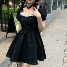 Sexy Backless Bow Dresses Women Summer Fashion High Waist Puff Sleeve Vestidos Vintage Lolita Style Square Collar A-line Dress