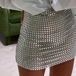 BKLD 2026 Fashion Women Spring New Solid Color Silver Sequin Stitching Casual Mesh Slim Bodycon Mini Skirt Sexy Club Outfits