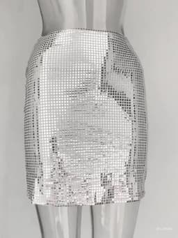 BKLD 2026 Fashion Women Spring New Solid Color Silver Sequin Stitching Casual Mesh Slim Bodycon Mini Skirt Sexy Club Outfits