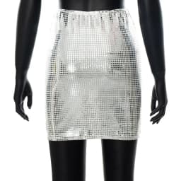 BKLD 2026 Fashion Women Spring New Solid Color Silver Sequin Stitching Casual Mesh Slim Bodycon Mini Skirt Sexy Club Outfits