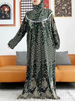 2023 Muslim Solid Cotton Abaya For Women Ramadan Prayer Garment Joint Hat Dubai Turkey Middle East Femme Robe Floral Loose Dress