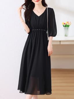Black Chiffon Elegant Party Solid Long Vestido Women Elegant Prom Midi Clothes 2024 Summer Vintage Hepburn Evening Pleated Dress