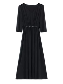 Black Chiffon Elegant Party Solid Long Vestido Women Elegant Prom Midi Clothes 2024 Summer Vintage Hepburn Evening Pleated Dress