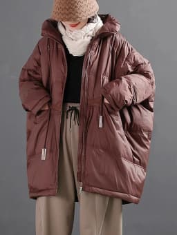 Amax LuluE Winter Fashion Snow Clothes Womens Loose Vintage Hooded Duck Down Jackets Casual Warm Coats Thicken Parkas Oversized