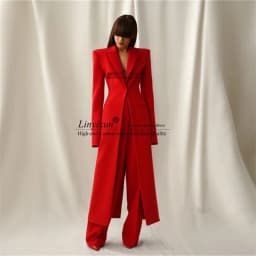 Women's Long Suit 2-Pieces Jacket+Pants Slim Fit 1 Button High Street Luxury Womens Clothing Pant Set tailleur femm Customized