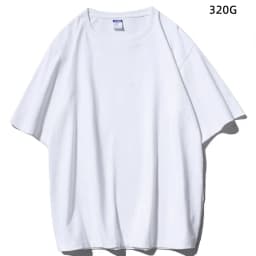 Japanese 320G Heavyweight Short Sleeve T-shirt Men's Summer Pure Cotton Thick Neckline Pure White Half Sleeve T-shirt